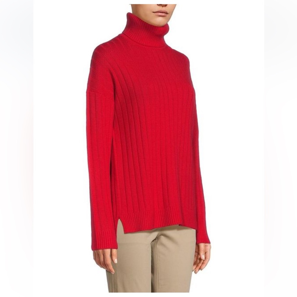 Theory Wool Blend Red Ribbed Turtleneck Sweater Small